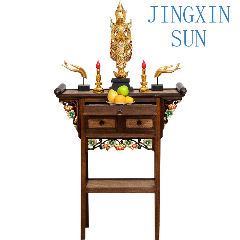 Thai Solid Wood Buddhist Incense Case for Taiwan Style Carved Table Entrance Cabinet Shrine Altar Offering Cabinet for Home
