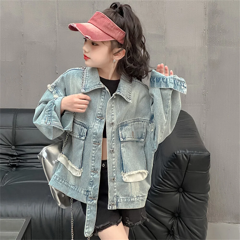 YF010 Girl Denim Jacket Youth Denim Coat Jacket Spring Autumn Fashionable Girl Jacket Children\'s Denim Shirt Jacket