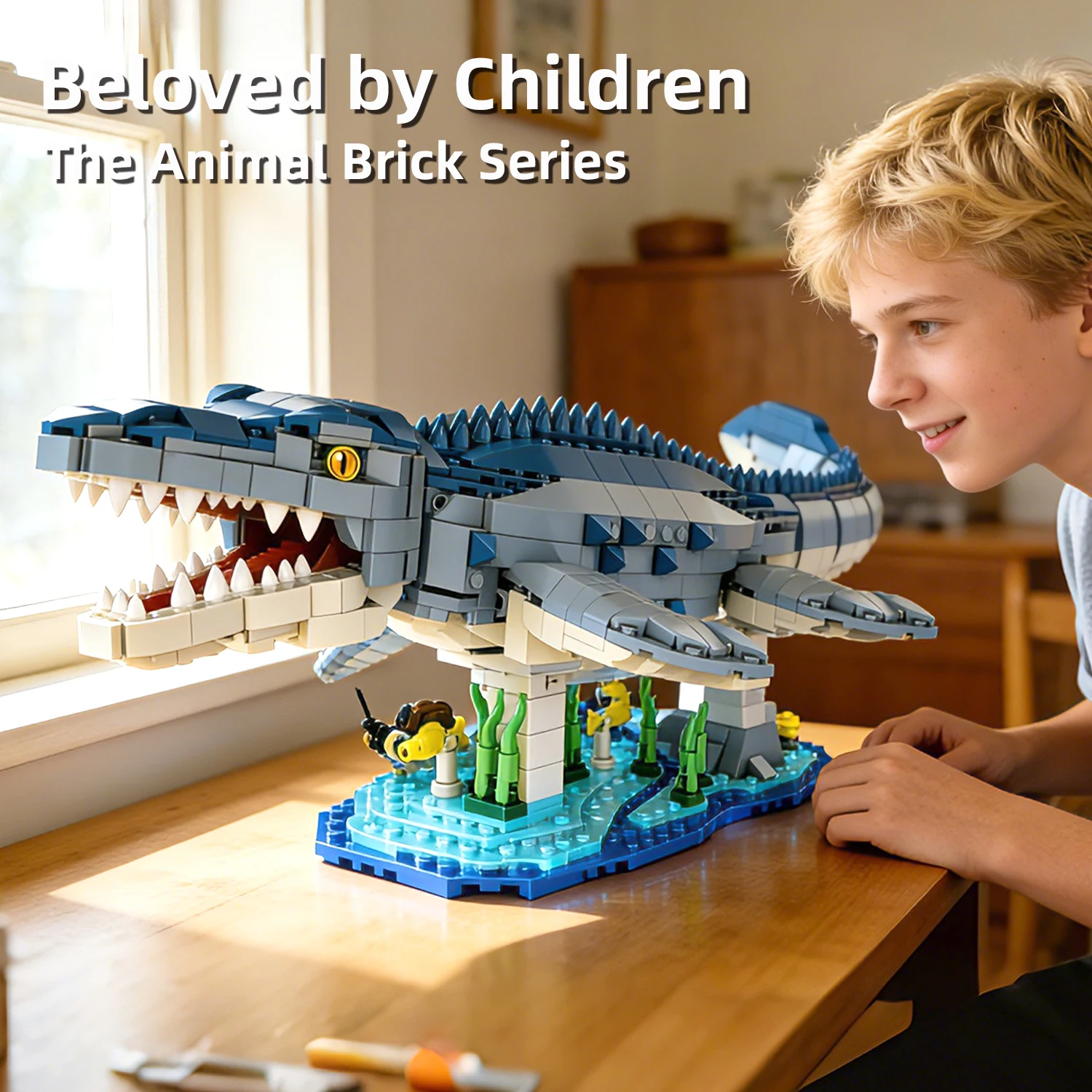 

Mosasaurus Dinosaur Building Blocks 1158PCS Jurassic Sea Monster Bricks STEM Educational Toys Compatible with Major Brands For K