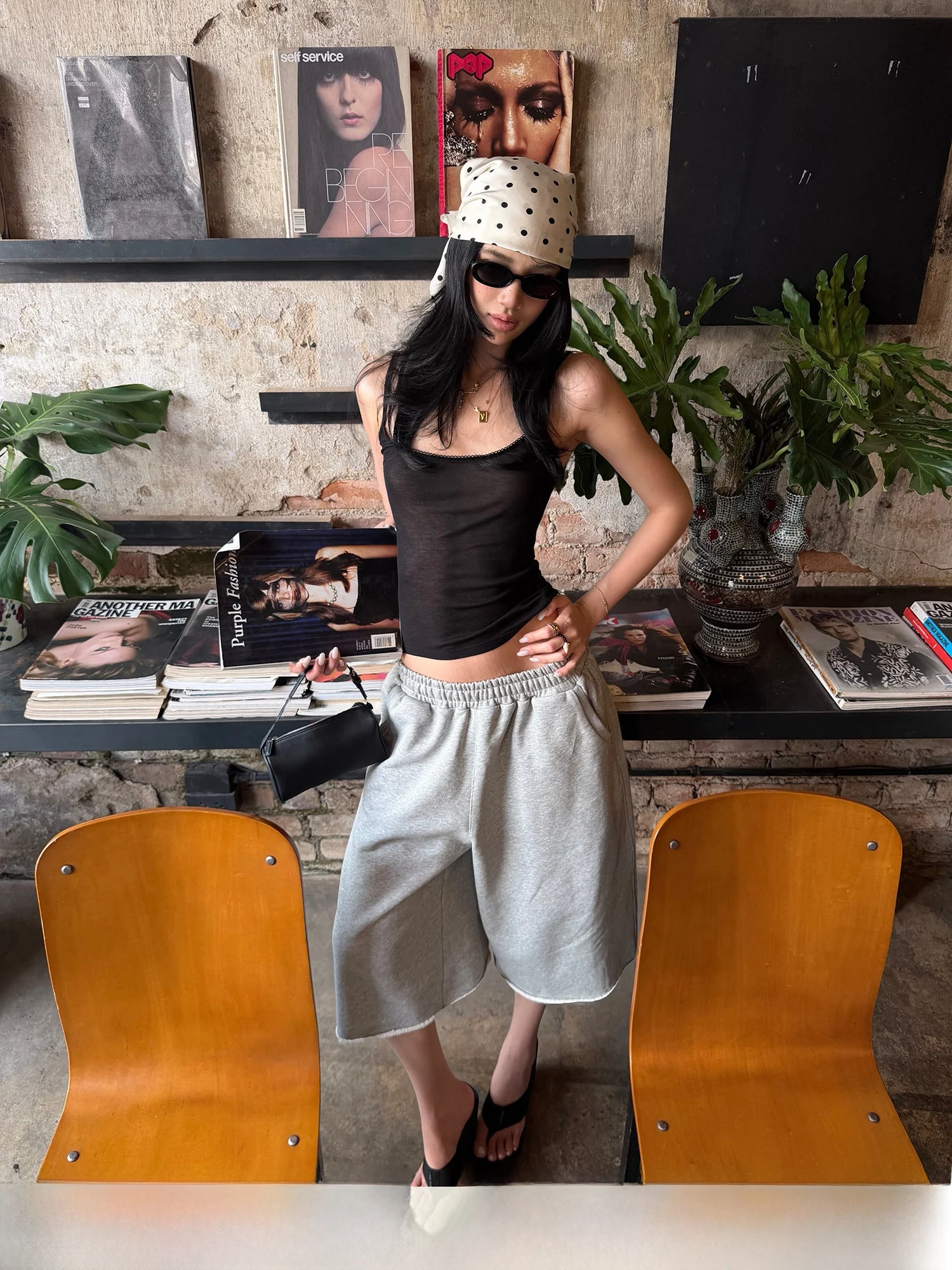 

Gray Cuffed Loose Casual Pants Women Summer Five-Quarter Sport Shorts Rovente Lazy Time Casual Straight Leg Cotton Knitted