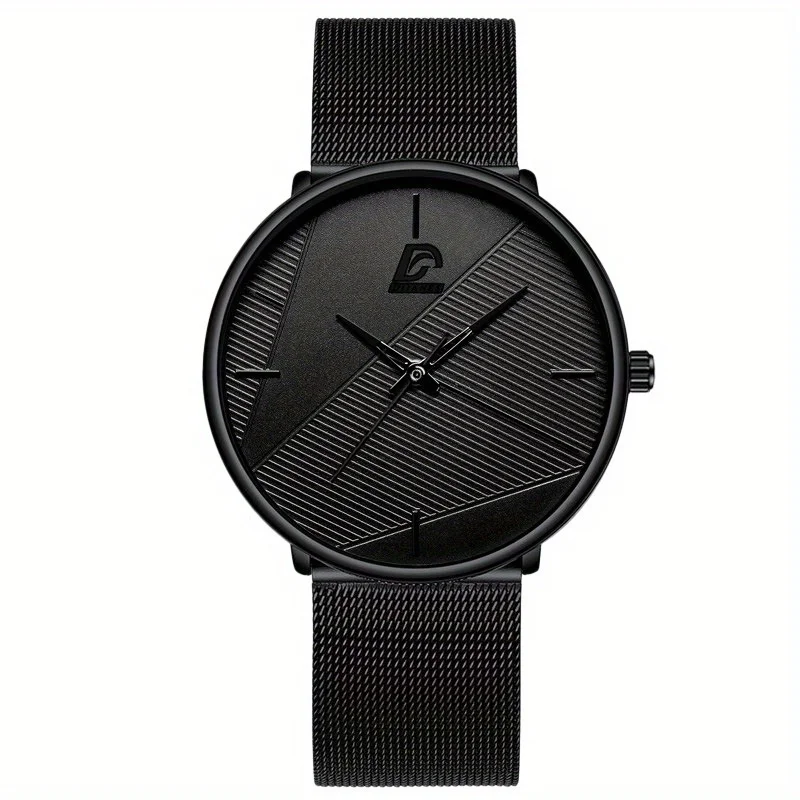 Men\'s Fashion Popular Black Stainless Steel Mesh Band Quartz Watch, Ideal choice for Gifts