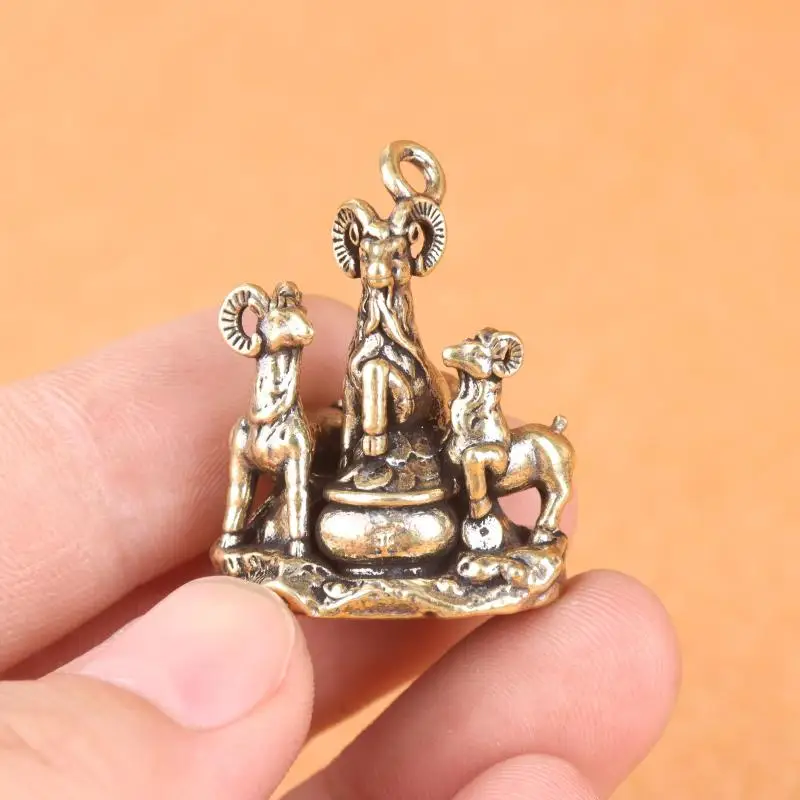 2027 Chinese Lunar Year Goat Keychain Handcrafted Copper San Yang Kai Tai Pendant Cute Bag Charm for Kids Gift