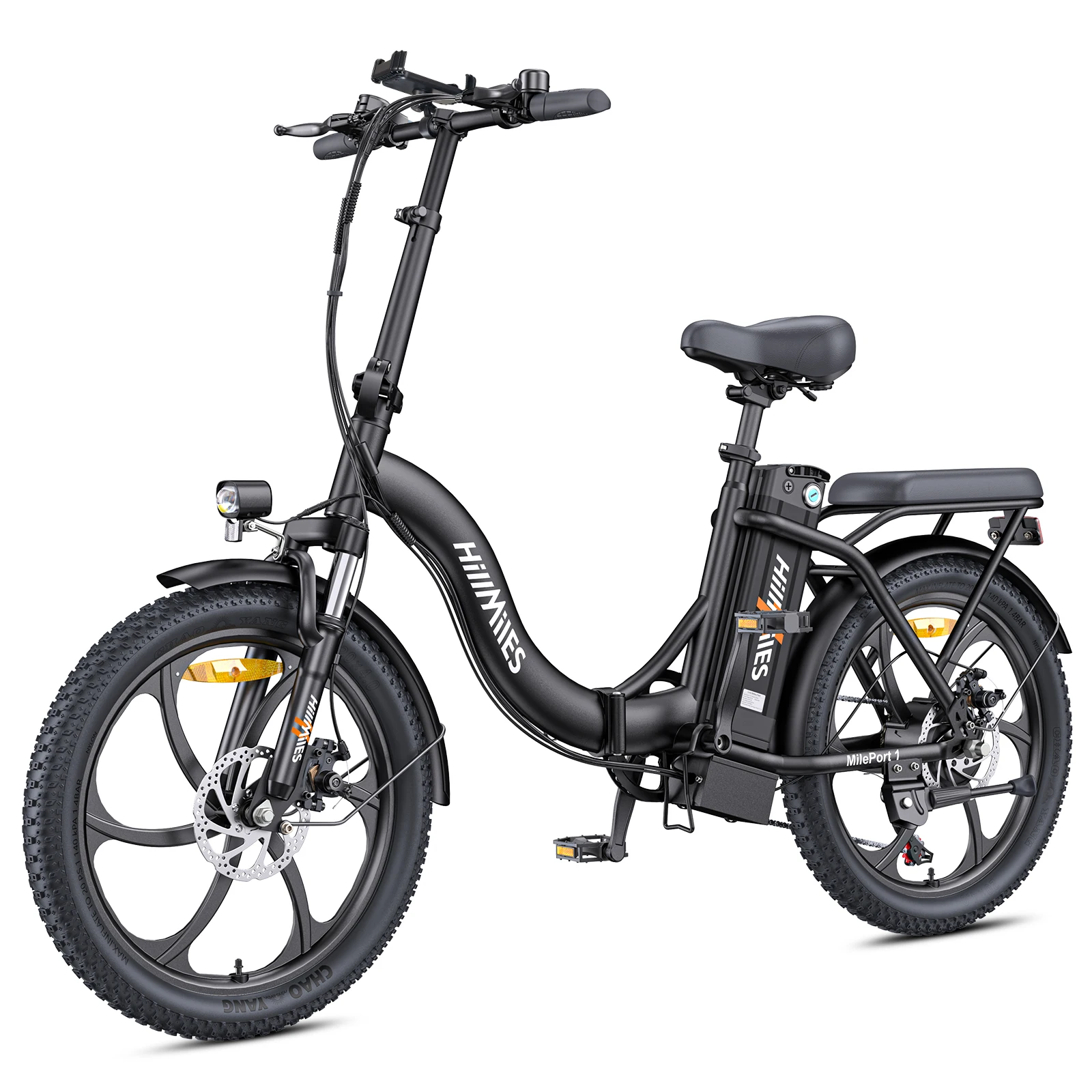 HillMiles MilePort opvouwbare elektrische fiets 20 "x 3.0" dikke banden, motor 250W, accu 36V 13Ah, bereik tot 120 km, 25 km/u, 7 versnellingen, schijfremmen, e-bikes voor steden en off-road gebruik