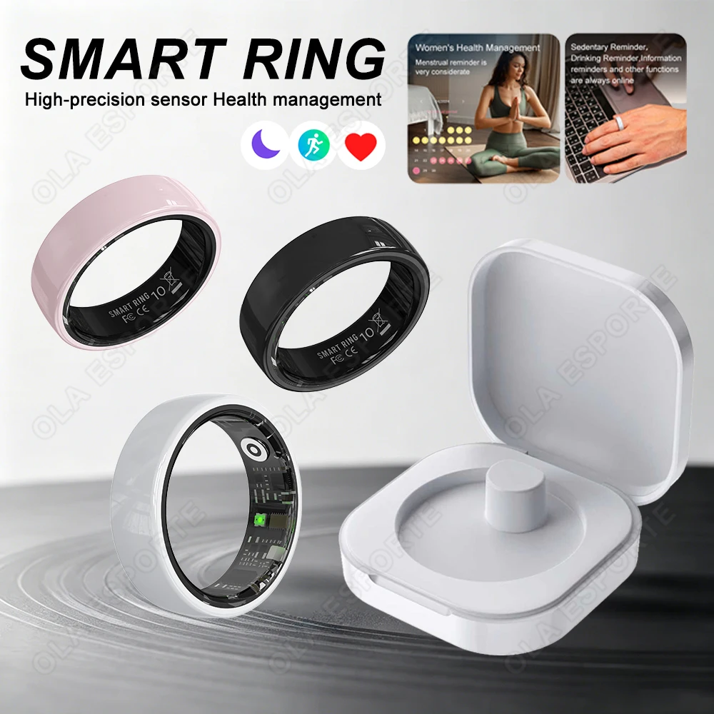 Ceramic Smart Ring Heart Rate Blood Pressure Sleep Monitoring Motion Tracking IP68 Waterproof Men Women Smart Ring Holiday Gift