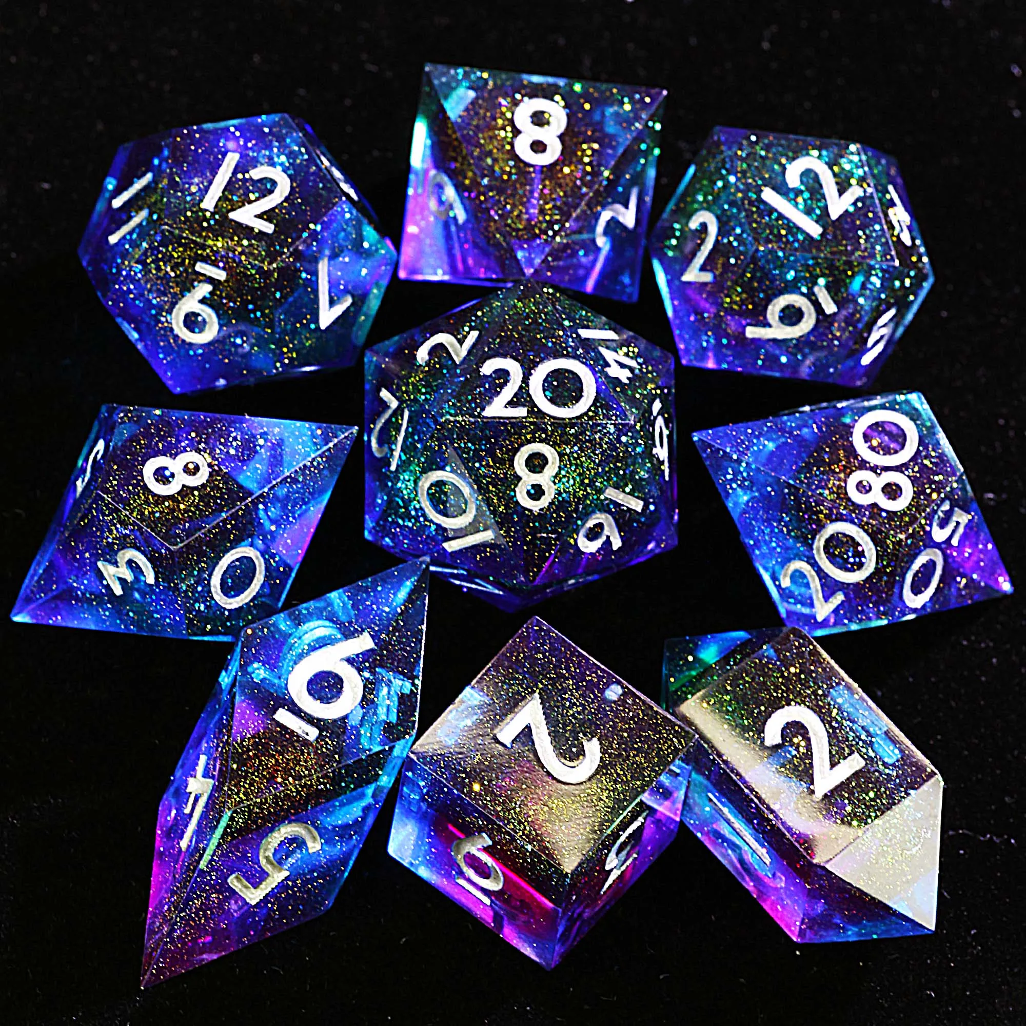 9 مجموعة راتينج متعددة السطوح DnD نرد قوس قزح دوامة ثلاثية الأبعاد