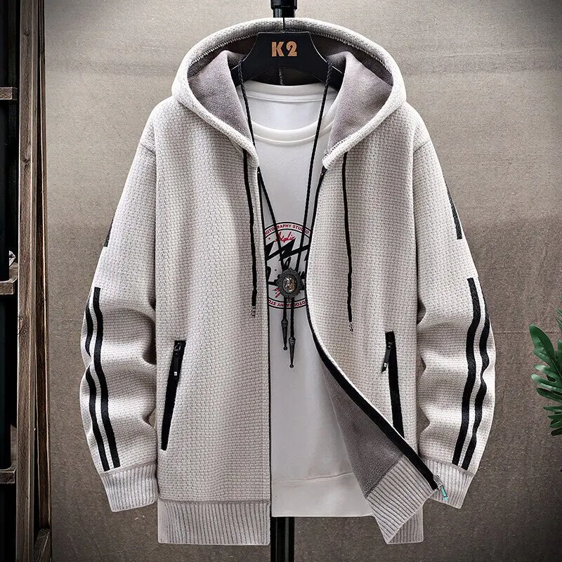 

Winter New Trendy Thick and Warm Hooded Sweater with Velvet for Men's Casual Loose Large Size High Quality Knitted Sweater M-3XL