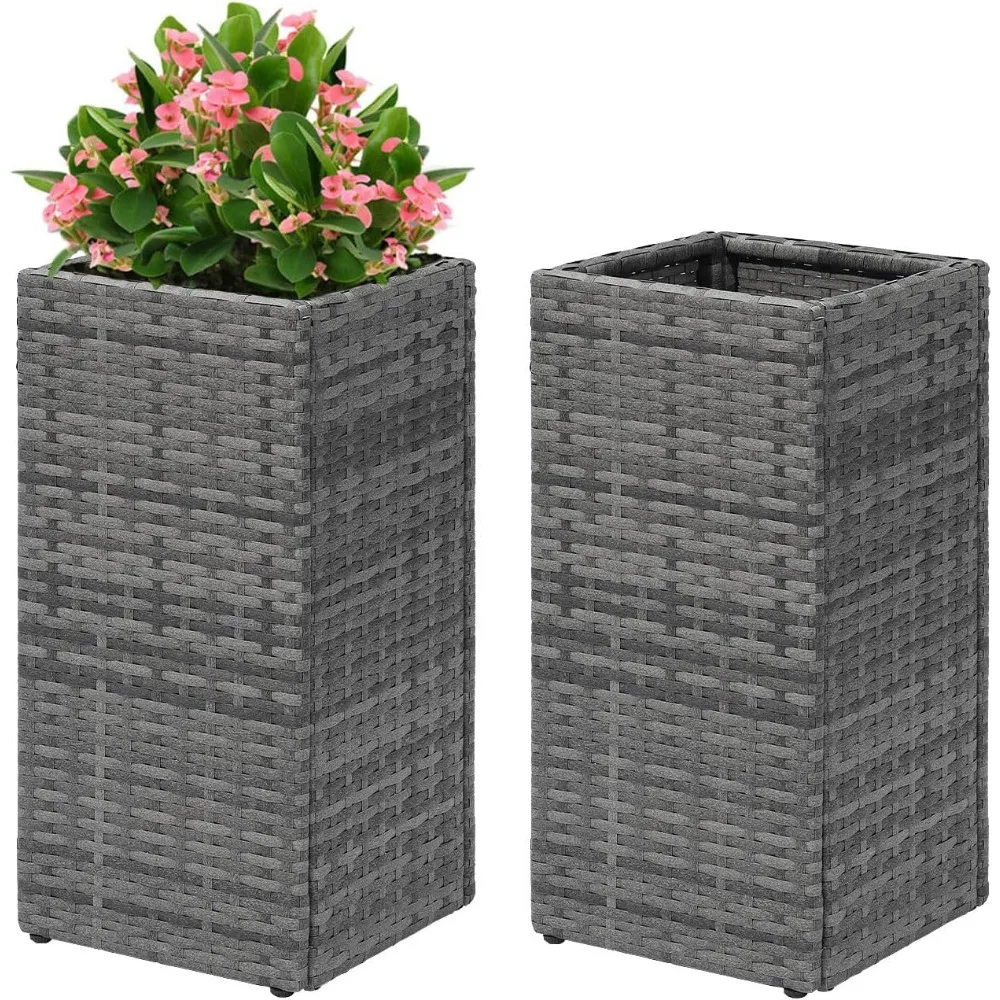 

Set of 2 Tall Planters for Outdoor Plants Handmade 24'' Wicker Tall Square Planter Box with Removable Liners Modern