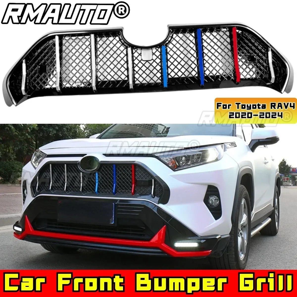 

For RAV4 Grill Grille Body Kit Front Bumper Racing Grills For Toyota RAV4 2020-2024 Car Accessories Modification Part