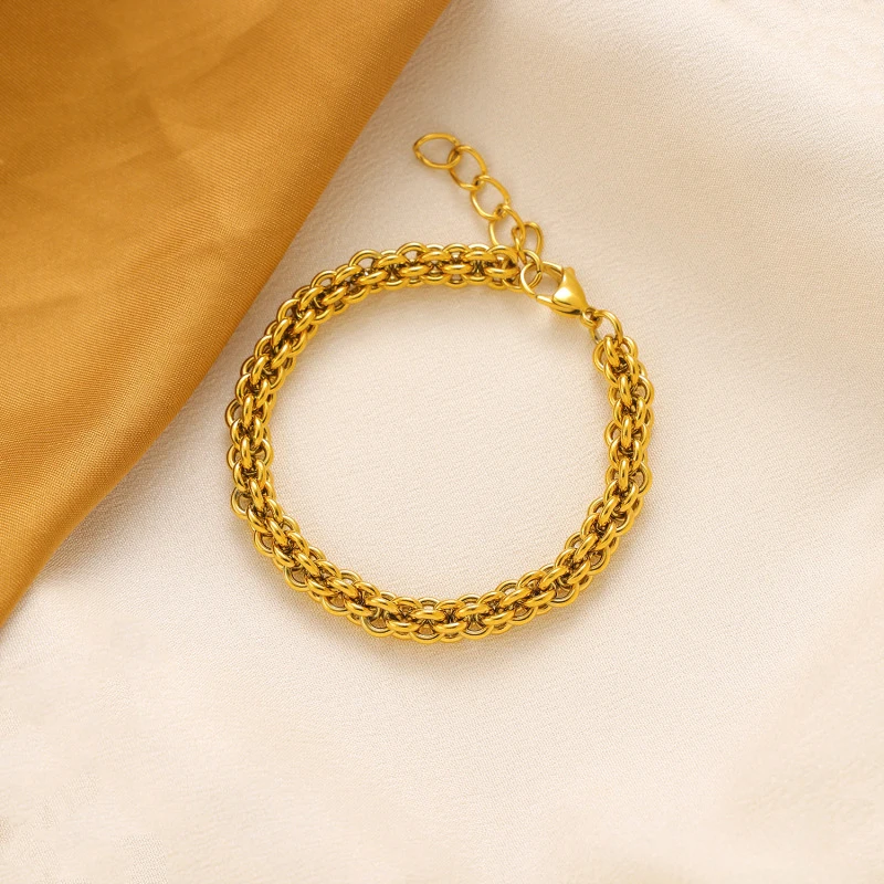 CarlidanaEuropean and American style thick double-layer woven Cuban bracelet, heavy-duty versatile hand accessory