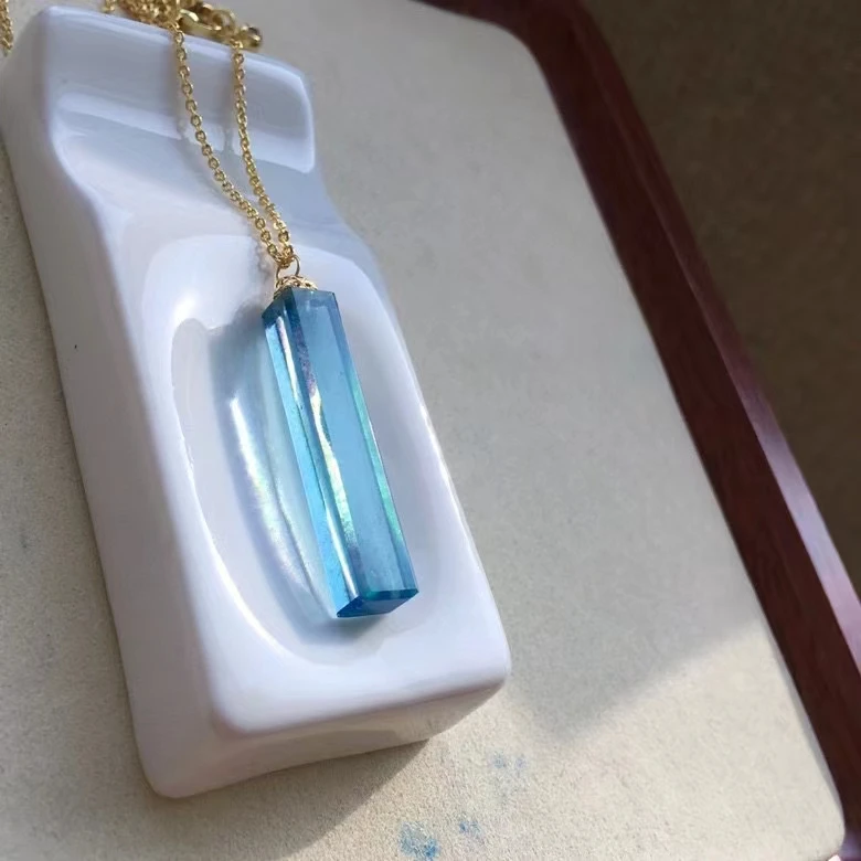 Natural Blue Aquamarine Bead Pendant Necklace Aquamarine 35*7*6mm Women Fashion Jewelry AAAAAA