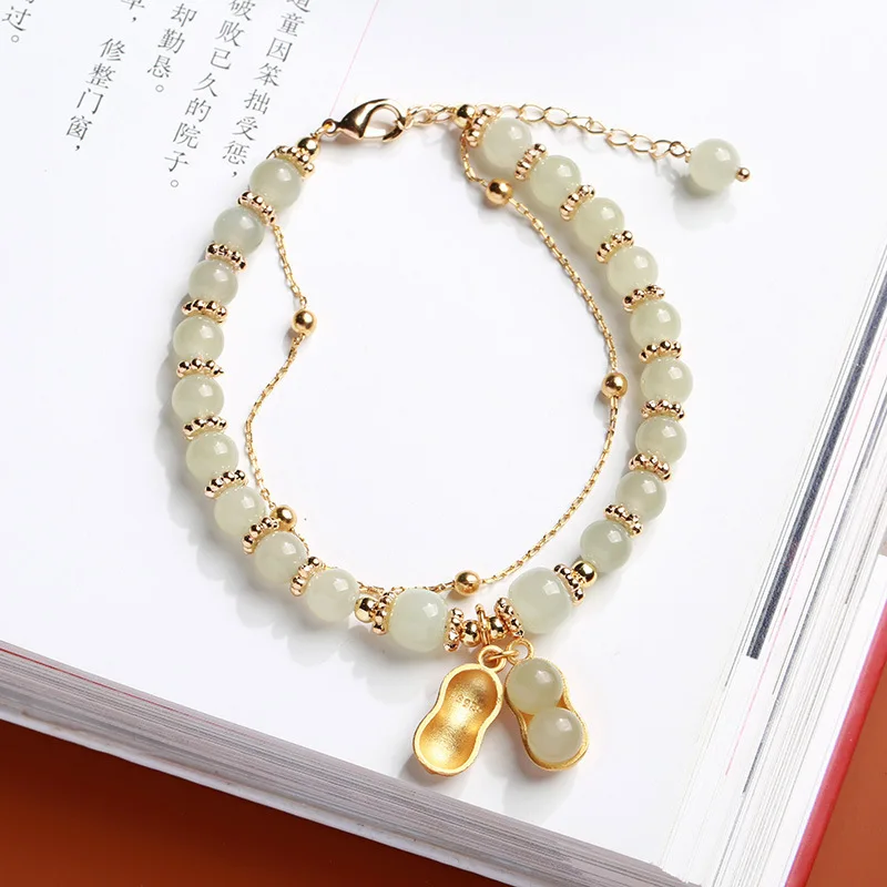 

Натуральный 6 мм прозрачный водный Hetian для женщин, арахис S, серебряный нефритовый браслет, подарочная коллекция для подруги