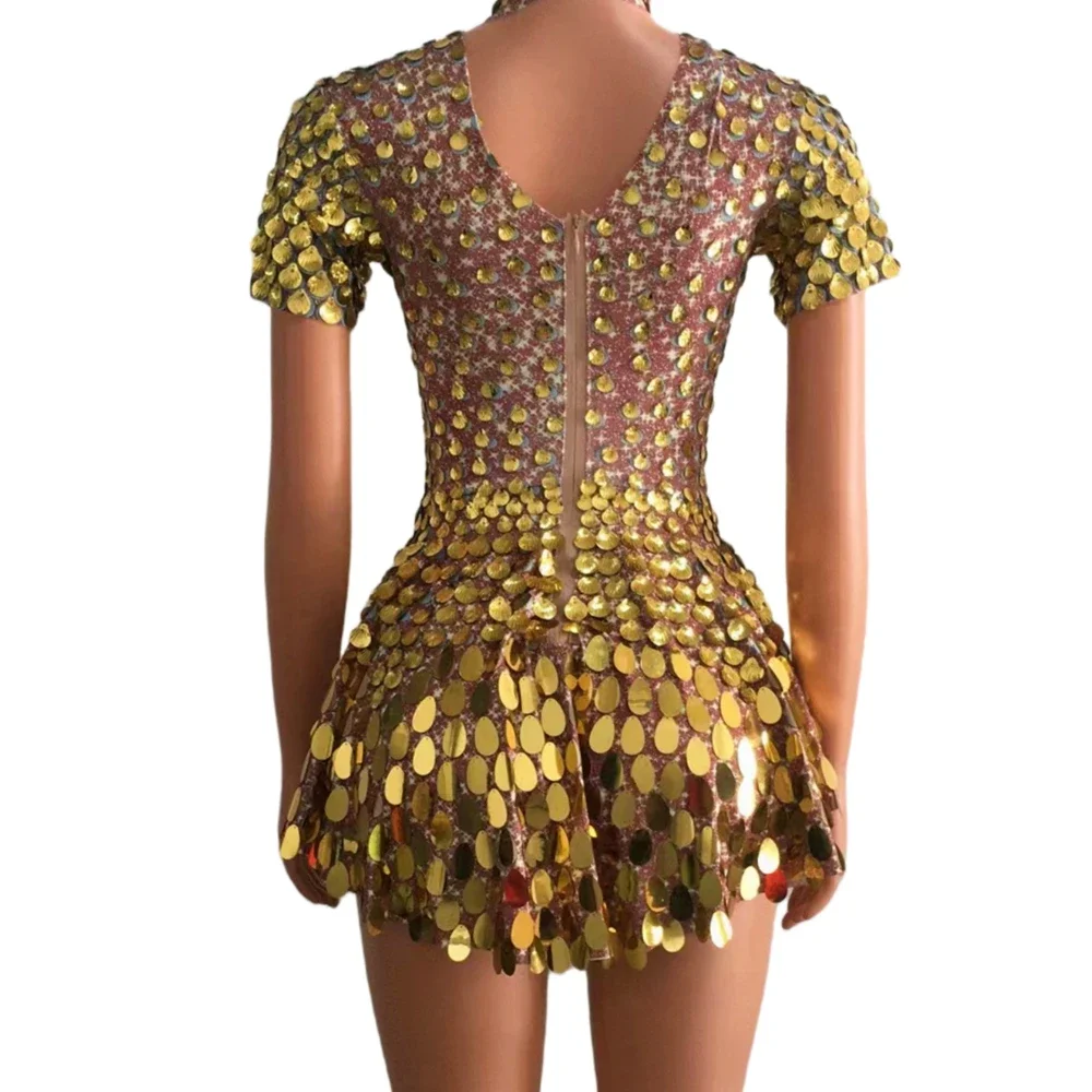 Sequins Short Dress for Women Party Celebriate Birthday Dress Sexy Nightclub Preformance Dance Costume Show Stage Wear Shining