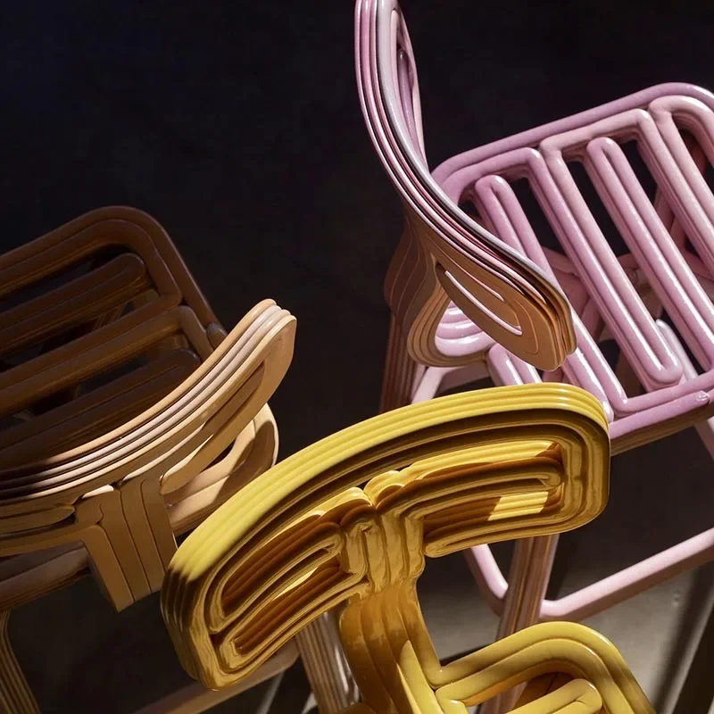 

3D color creative special-shaped fiberglass plastic art dining chair simple light luxury single chair