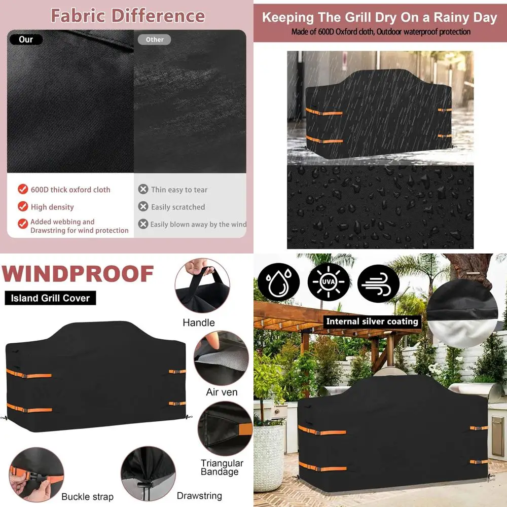 

Чехол для островного гриля 98 дюймов, чехол для головки гриля 98 дюймов, сверхпрочный, водонепроницаемый, подходит для уличных островных грилей, черный