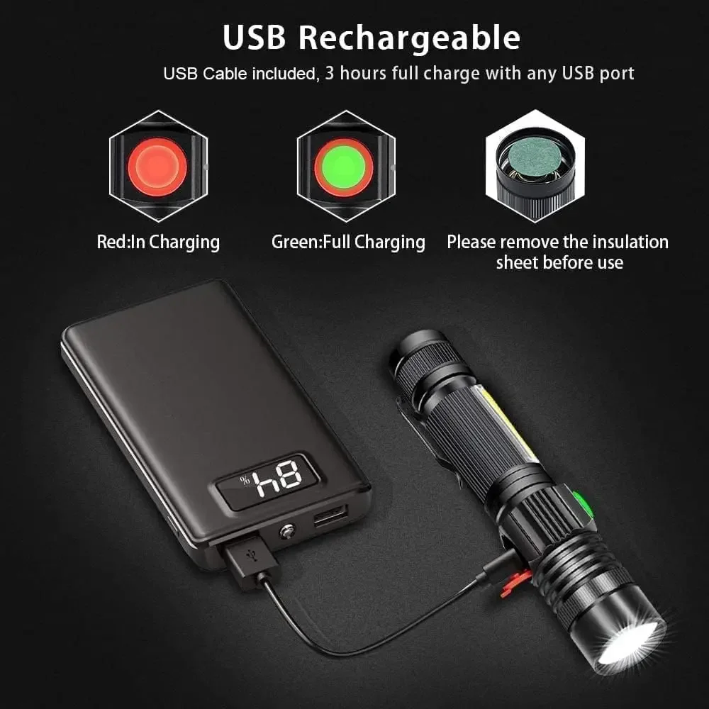 High Power T6 Led Flashlight USB Rechargeable Torch Zoom Adjustable Hand Lantern For Camping Outdoor Emergency Lighting