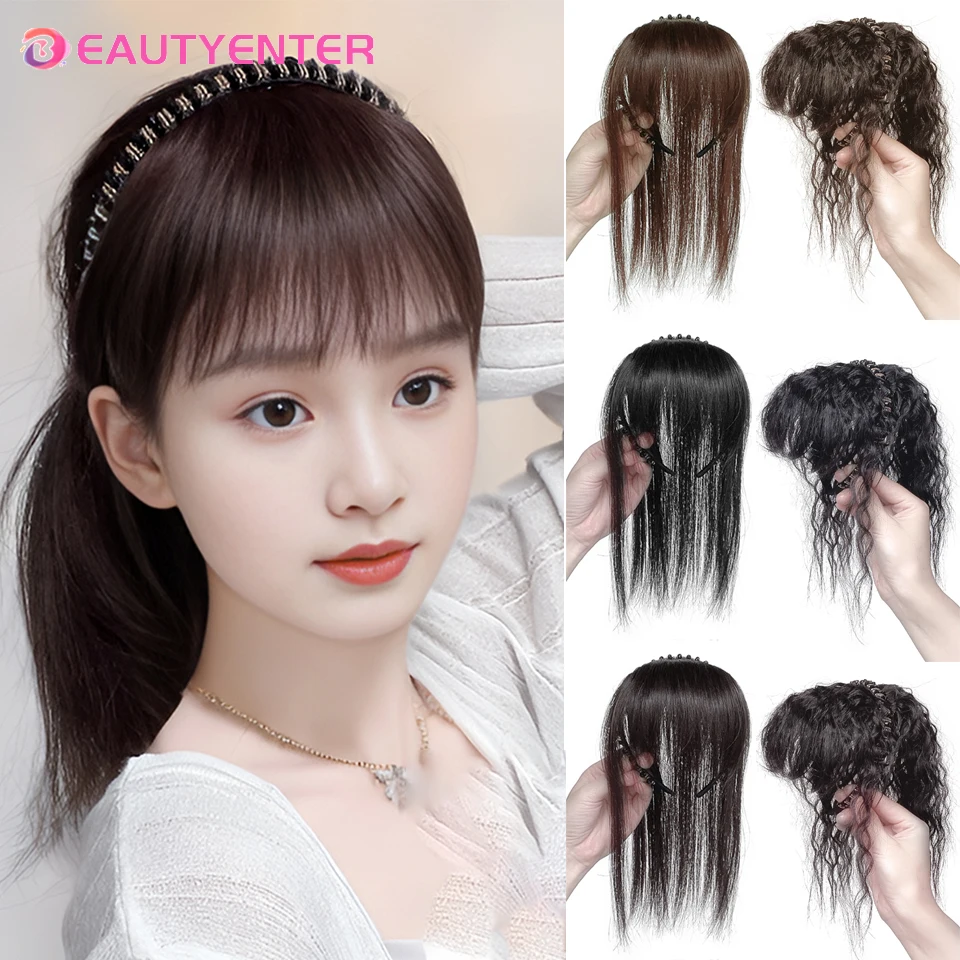 Synthetic Bangs Wig and headband integrated top hair patch long hair female back of head covered with white hair fishbone braids