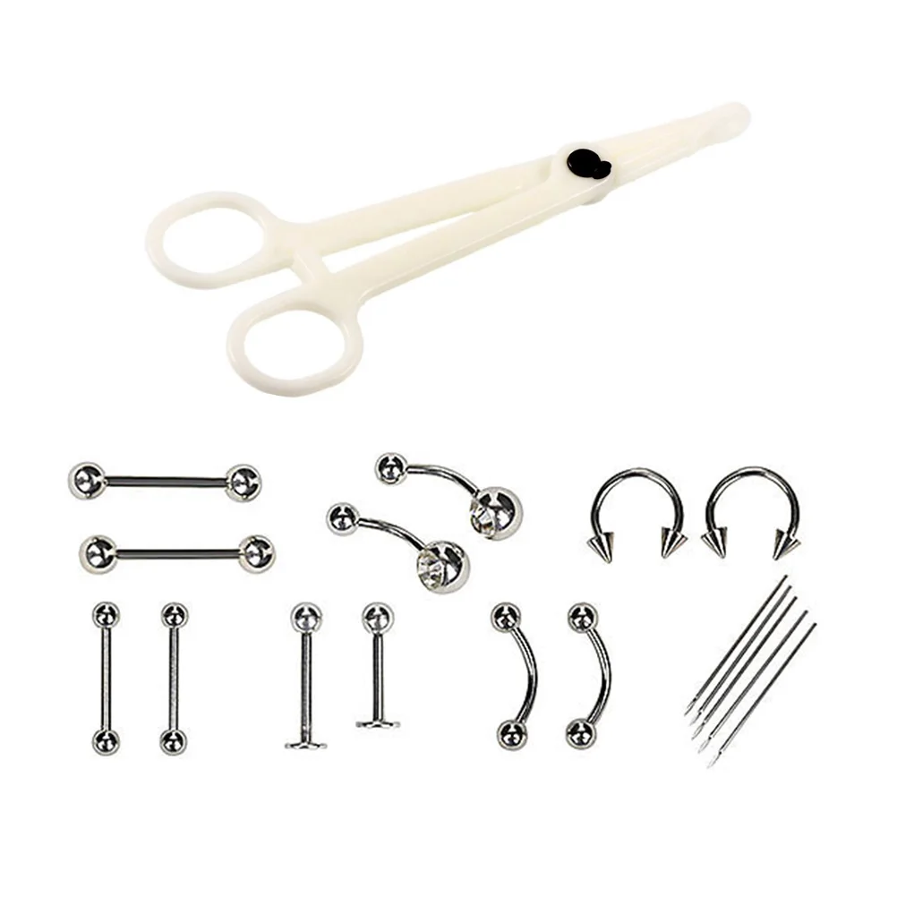 

1 Set/20pcs Body Piercing Jewelry Tool Set Safety Puncture Jewelry Tool Set Useful Puncture Jewelry Tool Set (Steel Color)
