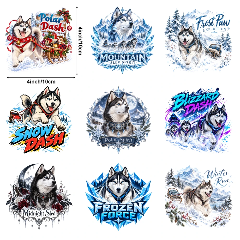 9 Pcs Winter Snow Sled Polar Iron on Heat Transfer Stickers Washable for T-shirts Jeans Backpacks Hats Pillows