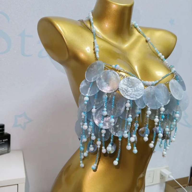 Böhmischer Naturmuschel-Körpergurt-Top für Damen, Verstellbarer Neckholder-Ketten-Body-Top für Strandurlaub und Fotoshootings, Körperaccessoire – Detail 9