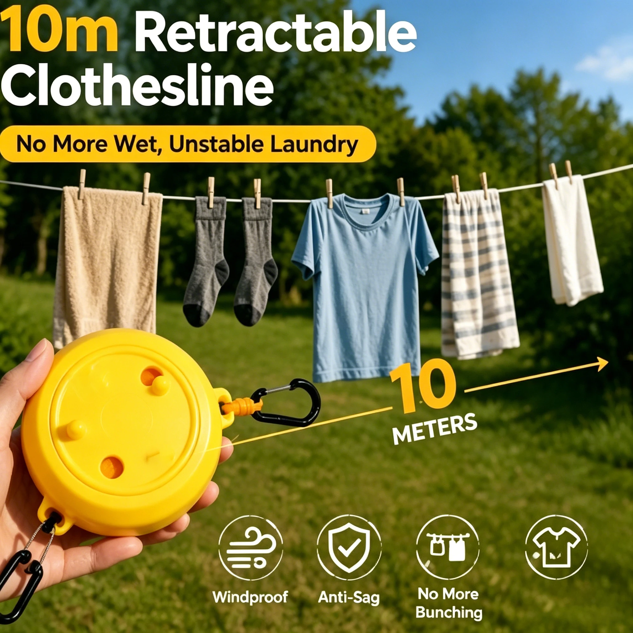 10m Retractable Clothesline Outdoor Travel Portable Clothes Drying Rack Windproof Washing Line For Camping Home Laundry Hanger