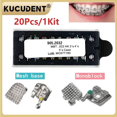 20Pcs/Kit Dental Orthodontic Metal Brackets Roth MBT 022 018 Hooks 345 Monoblock/Split Braces Teeth Dentistry Ortho Accessorie