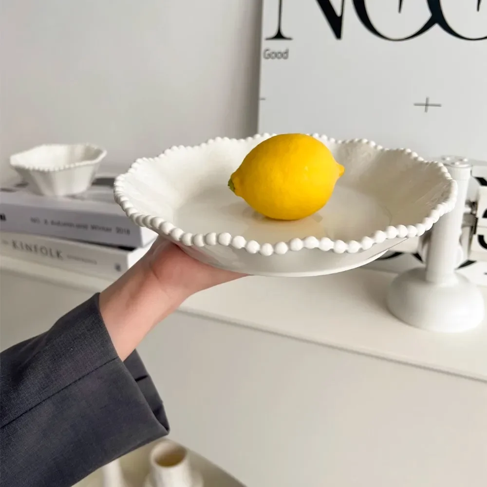 Luxury Ceramic Pearl Plates & Bowls Set, Elegant Breakfast Tableware for Modern Home Dining