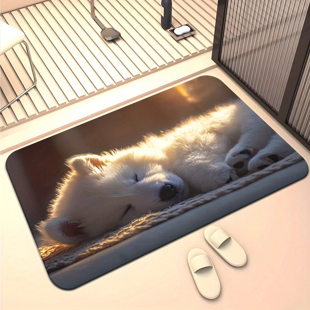 Cute Sleeping Husky Puppy Door Mat for Entryway, Cozy Dog Lover Welcome Mat for Home Decor