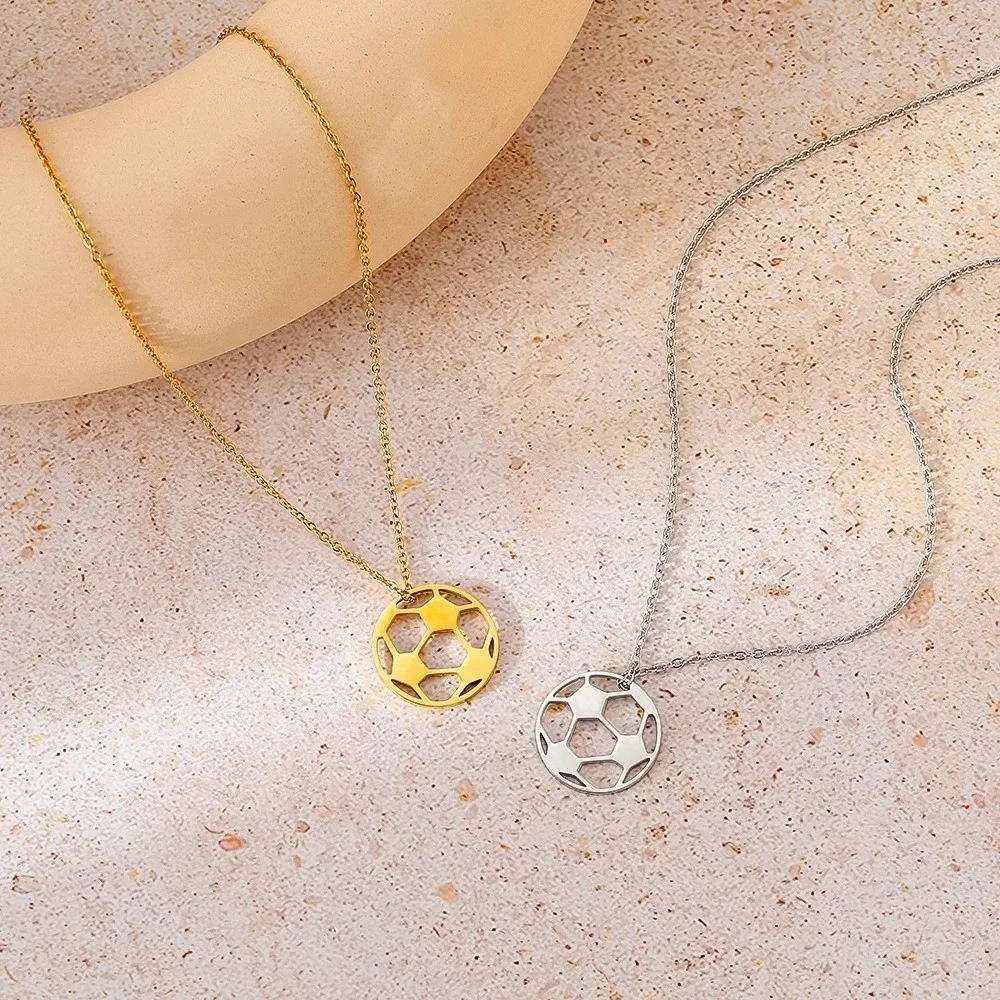 Stainless Steel Soccer Pendant Necklace Simple Unique Football Lover Choker Polished Finish Cool Design Sports Ball Jewelry