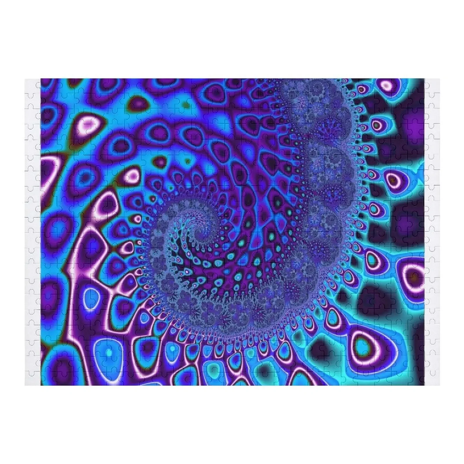 Drewniane puzzle dla dorosłych z motywem falą niebieską, fraktalne wzory, możliwość personalizacji, prezent dla dziecka.