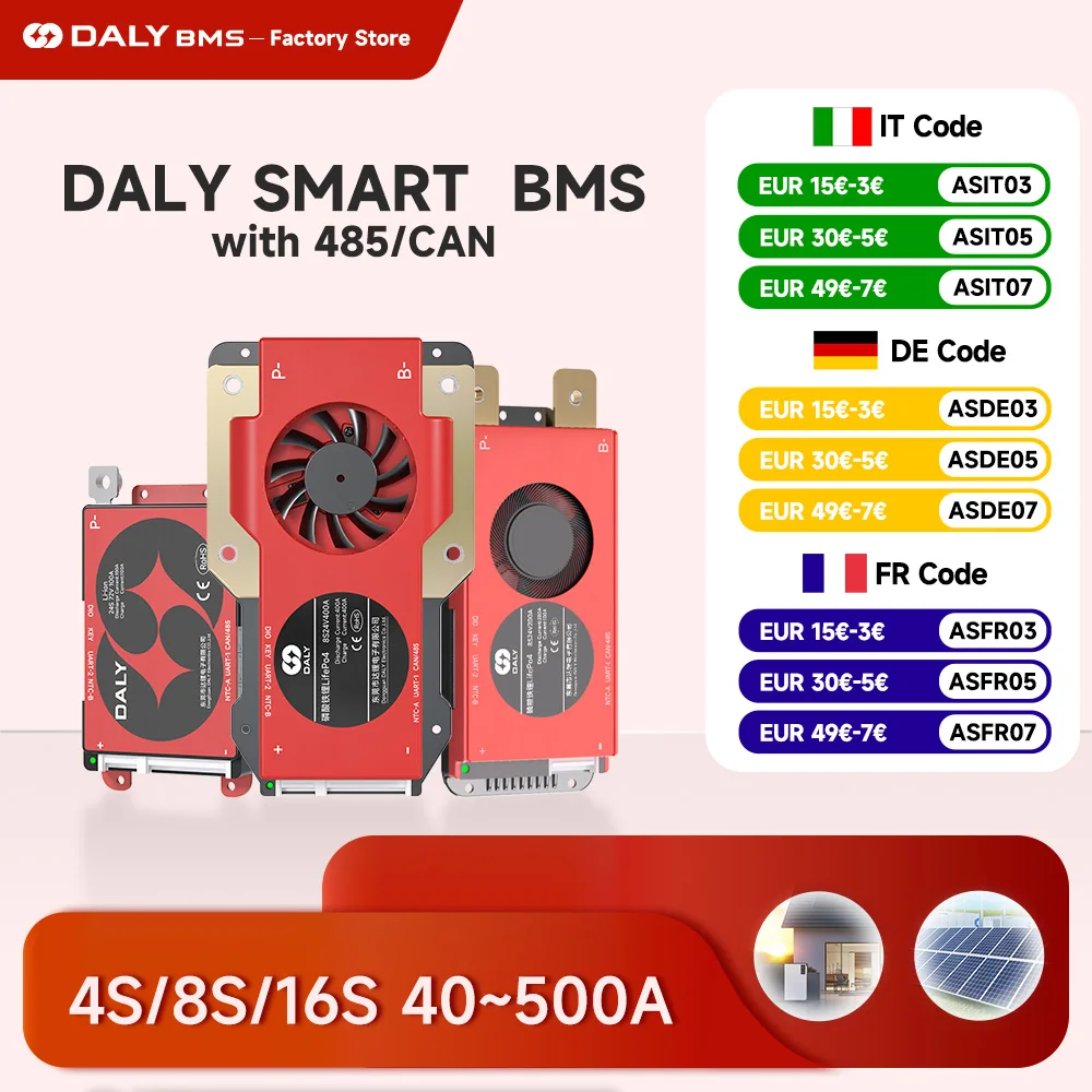 Daly Smart Lifepo4 BMS Board 4S 12V 8S 24V16S 48V 3.2V 100A 60A BMS for 18650 BATTERY PACK BT UART RS485 CANBUS Communication