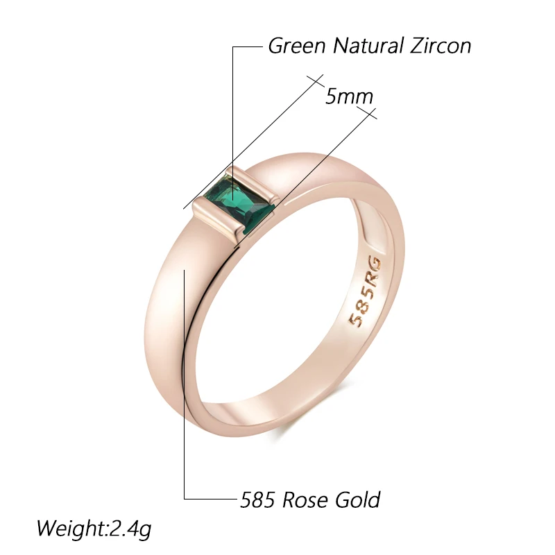 Kinel Hot 585 Rose Gold Color Simple Big Ring for Women Fashion Square Green Natural Zircon Accessories Vintage Wedding Jewelry
