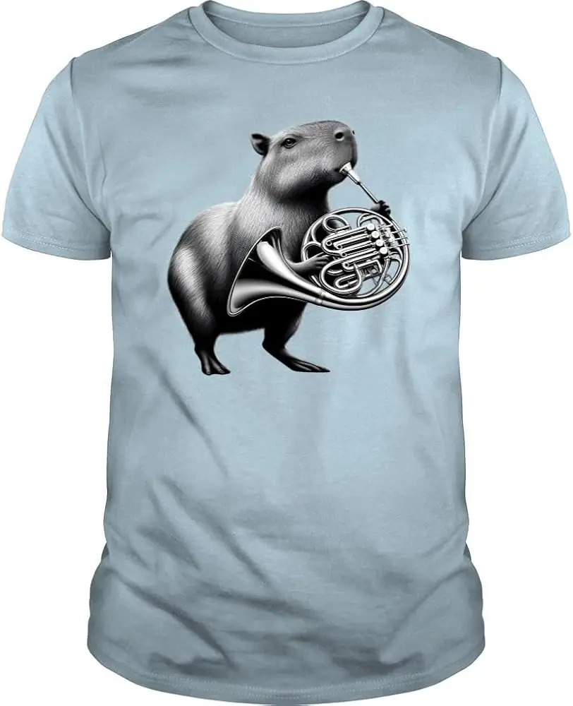 Vintage Capybara Playing French Horn French Player Hornist  Anime Graphic T-shirtsY2K tops Unisex Summer Short Sleeve