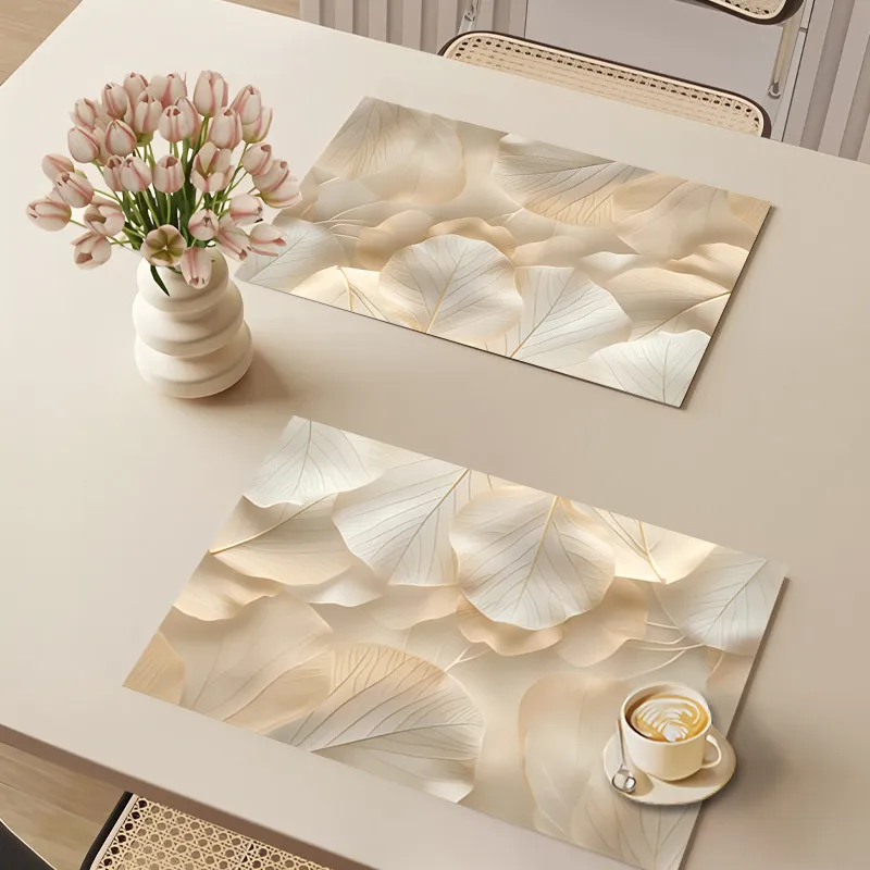VIKAMA Cream Ginkgo Leaf Placemat Light Texture Waterproof Heat Resistant Pad For Dining Coffee Table Desktop Decor Kitchen Mat