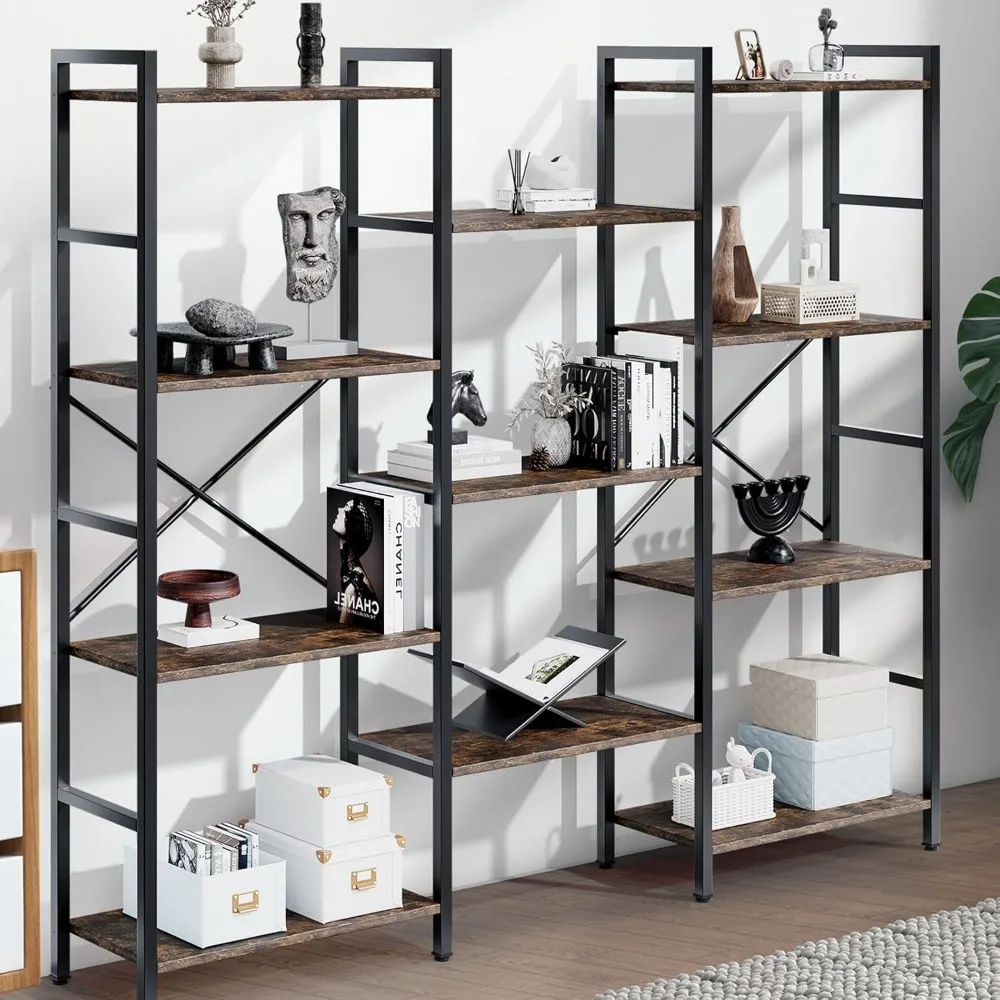 

Triple 4 Tier Book Shelf, Modern Bookcase Shelf, Freestanding Tall Display Shelves, Stable Large Bookshelf with Storage