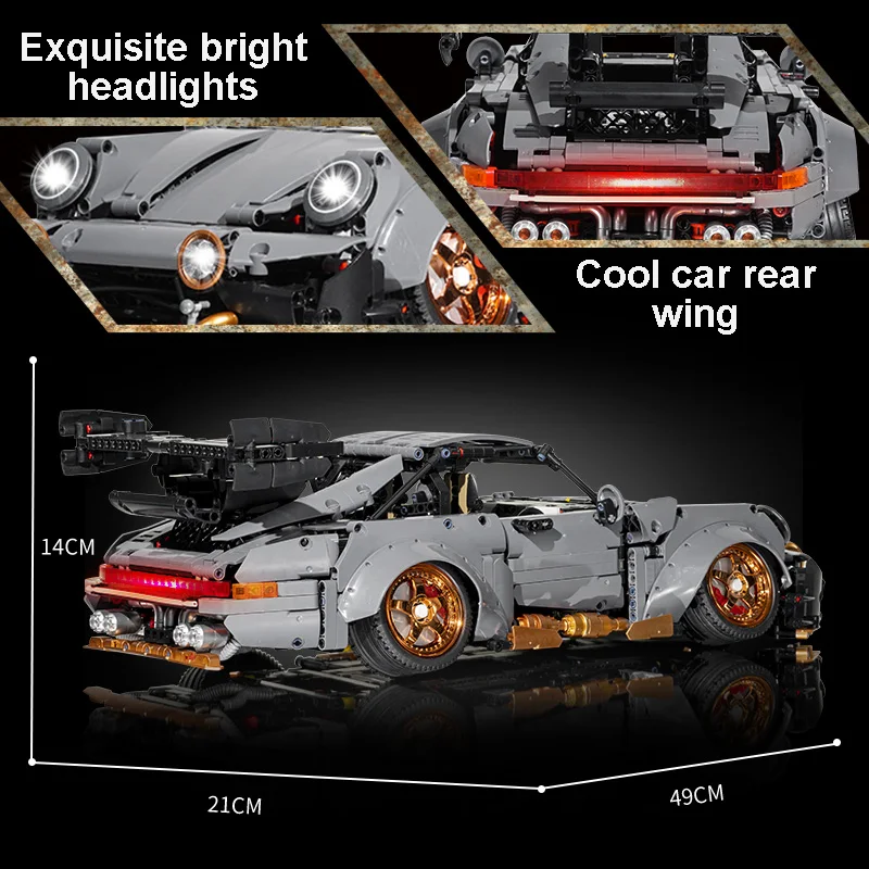 2435PCS Technical 964 RWB Hella Flush Speed Sports Car Building Blocks Gray Racing Vehicle Bricks Toys Gifts For Kids Boys Adult