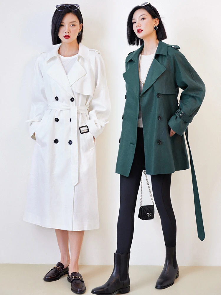 

Женская демисезонная льняная ветровка Ele Pure Color Chic в британском стиле с узлом, высокое качество