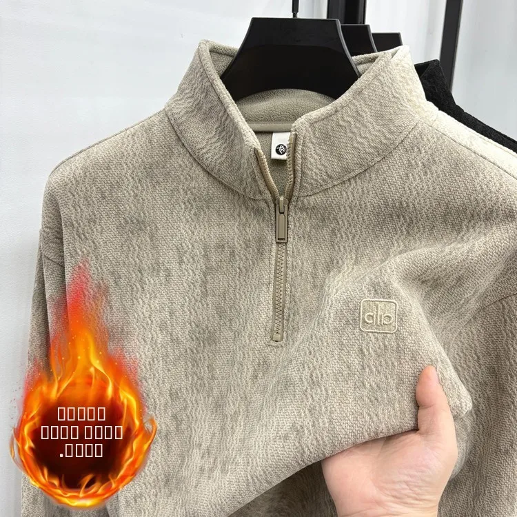 

2025 New Men's Zipper Hoodie Thiened Fce f High Collar Sweater Faionable Commute Sle Winter Warm Long Sve Top