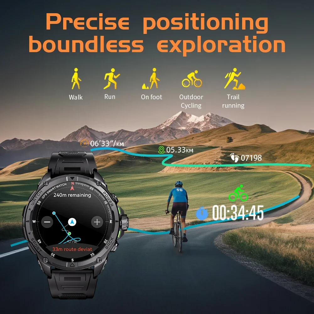 KUMI U5 Pro 1.43″ AMOLED Screen GPS Smart Watch Bluetooth Call Heart Rate Measurement Oximetry Outdoor 100+ Sport SOS Men Women