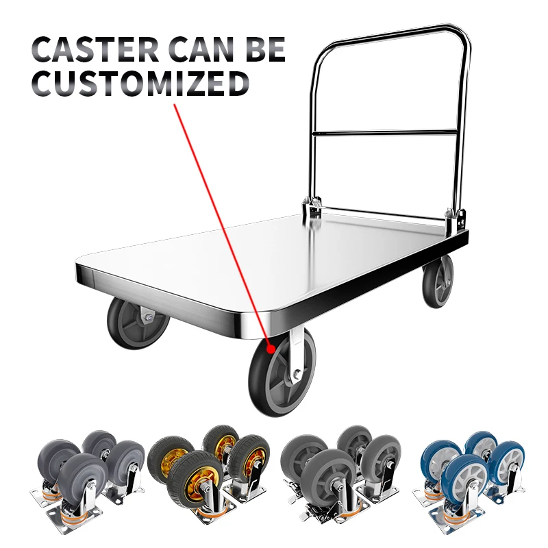 120*70 سنتيمتر 1000 كجم الحمولة الفولاذ المقاوم للصدأ اليد دفع عربة للطي الثقيلة مريحة منصة شاحنة عربة اليد