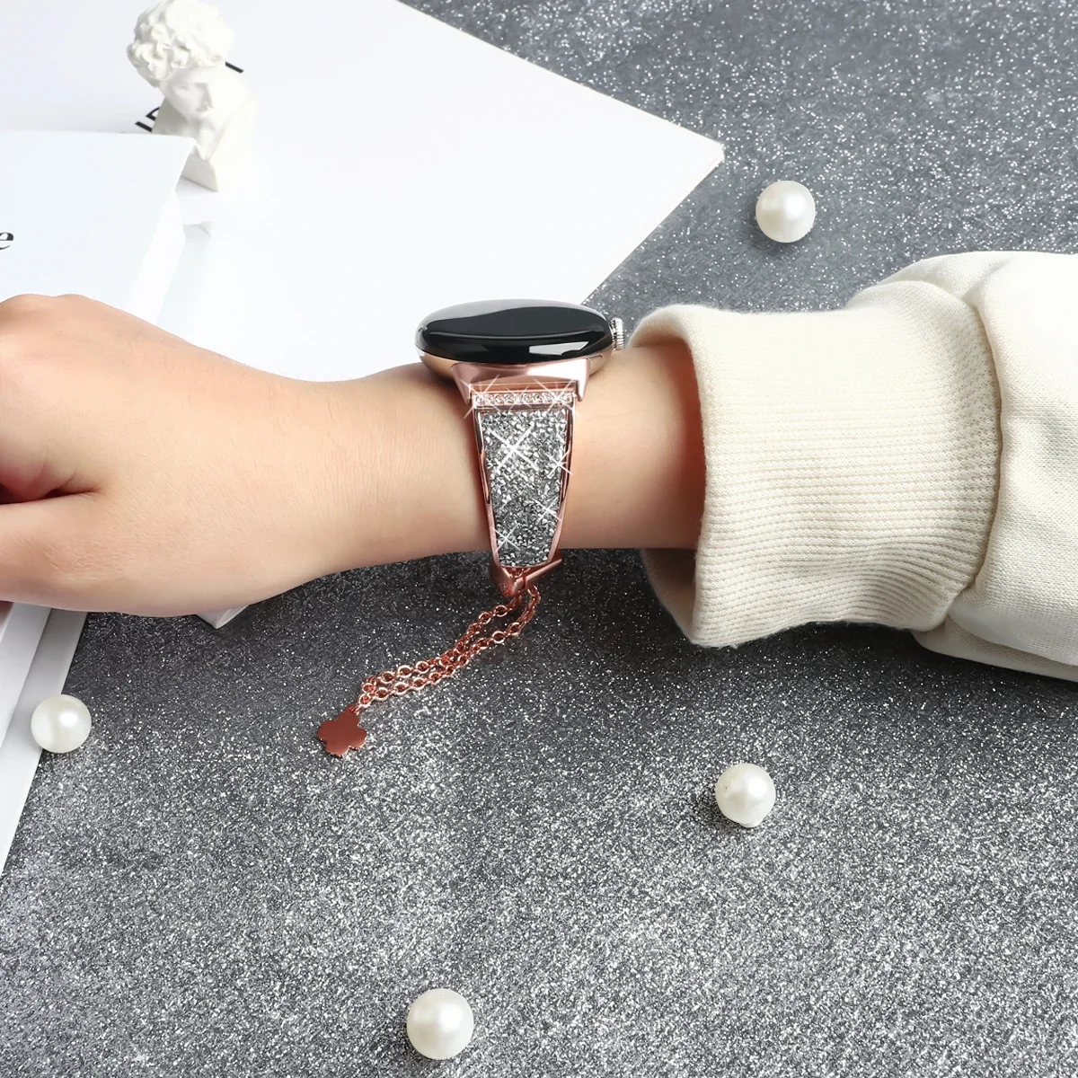 Metal Diamond Strap for Google Pixel Watch Sport Watch Women Adjustable Bracelet Wristband Google Pixel Watch Replacement Belt