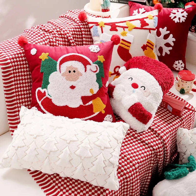 Christmas Cartoon Throw Pillow Cover 30x50/45X45CM Embroidery Stamping Waist Cushion Cover Decor Home Decorative Pillowcase