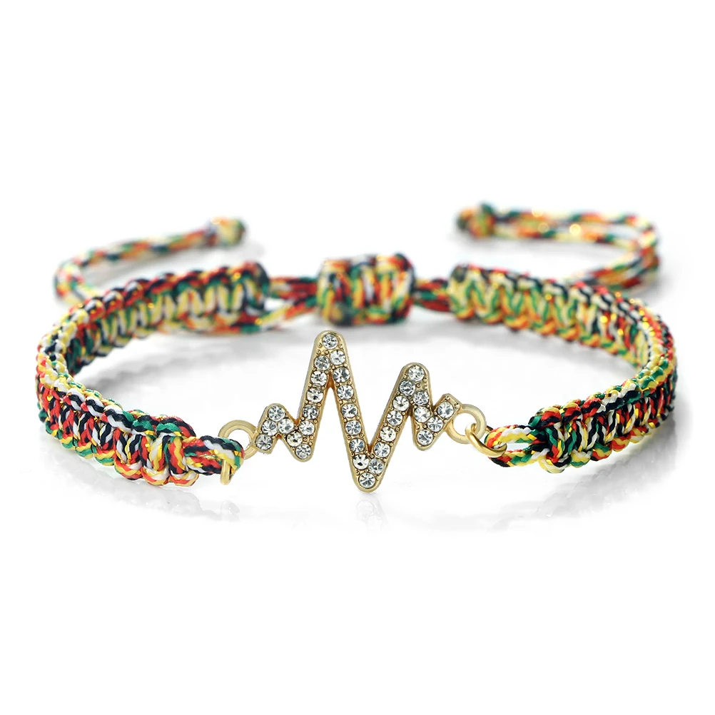 Braided Heartbeat Electrocardiogram Knot Bracelets For Women Men Handmade Lucky Black Red String Bracelets Couples Party Jewelry