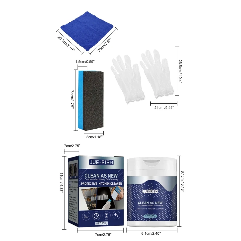 Household Degreasing Powder Concentrated Heavy Oil Pollution Cleaner Kitchen Cleaning Powder with Sponge Towel Gloves