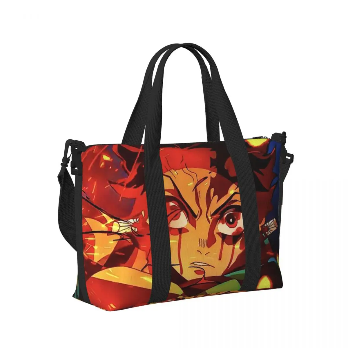 

Anime Kamado Tanjirou Demon Slayer Beach Travel Bag Large Capacity Tote Bags for Gym Sport Women Shopping Duffle Shoulder Bag