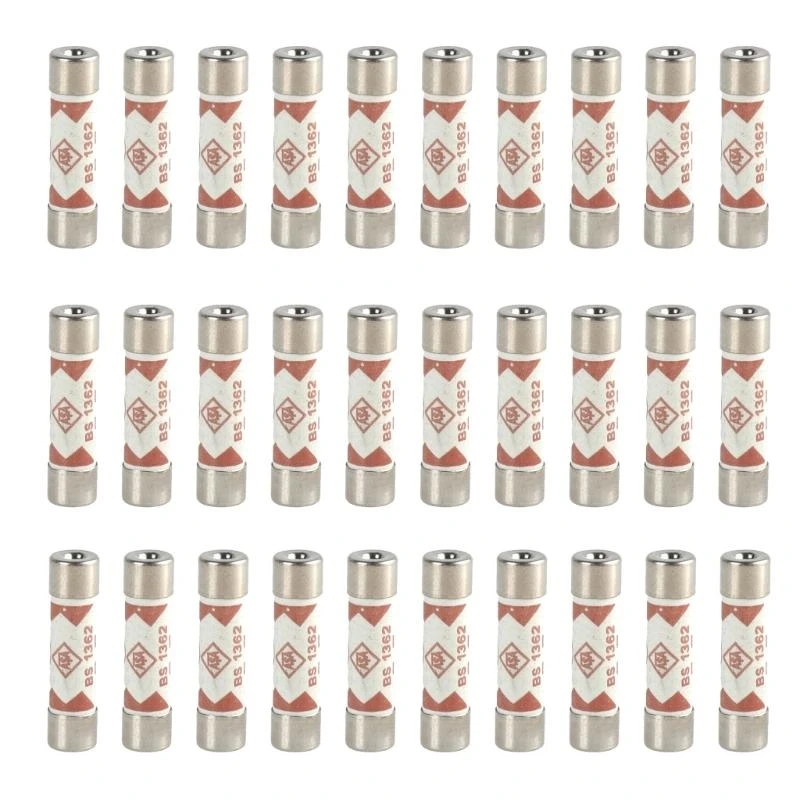 30pcs 13Amp UK BS1362 Fuses High Sensitivity Tube Fuses Temperature Resistant Fuses Upgrades for Household Circuits