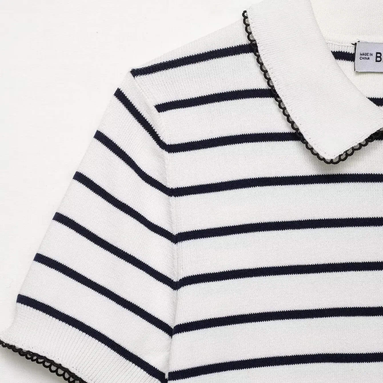 

Casual Striped Ne Knitwear ort Sve Women's T-irt Embellied 242040 Comfortable Breathable Stretchy