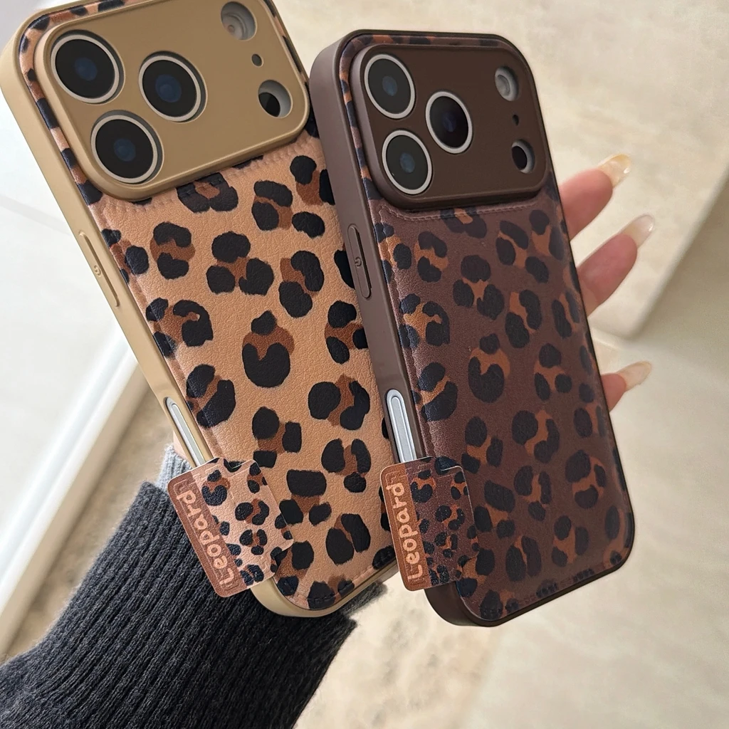 

Осенне-зимний кожаный противоударный защитный чехол с леопардовым принтом Maillard для iPhone 17, 16, 15, 14, 13 Pro Max