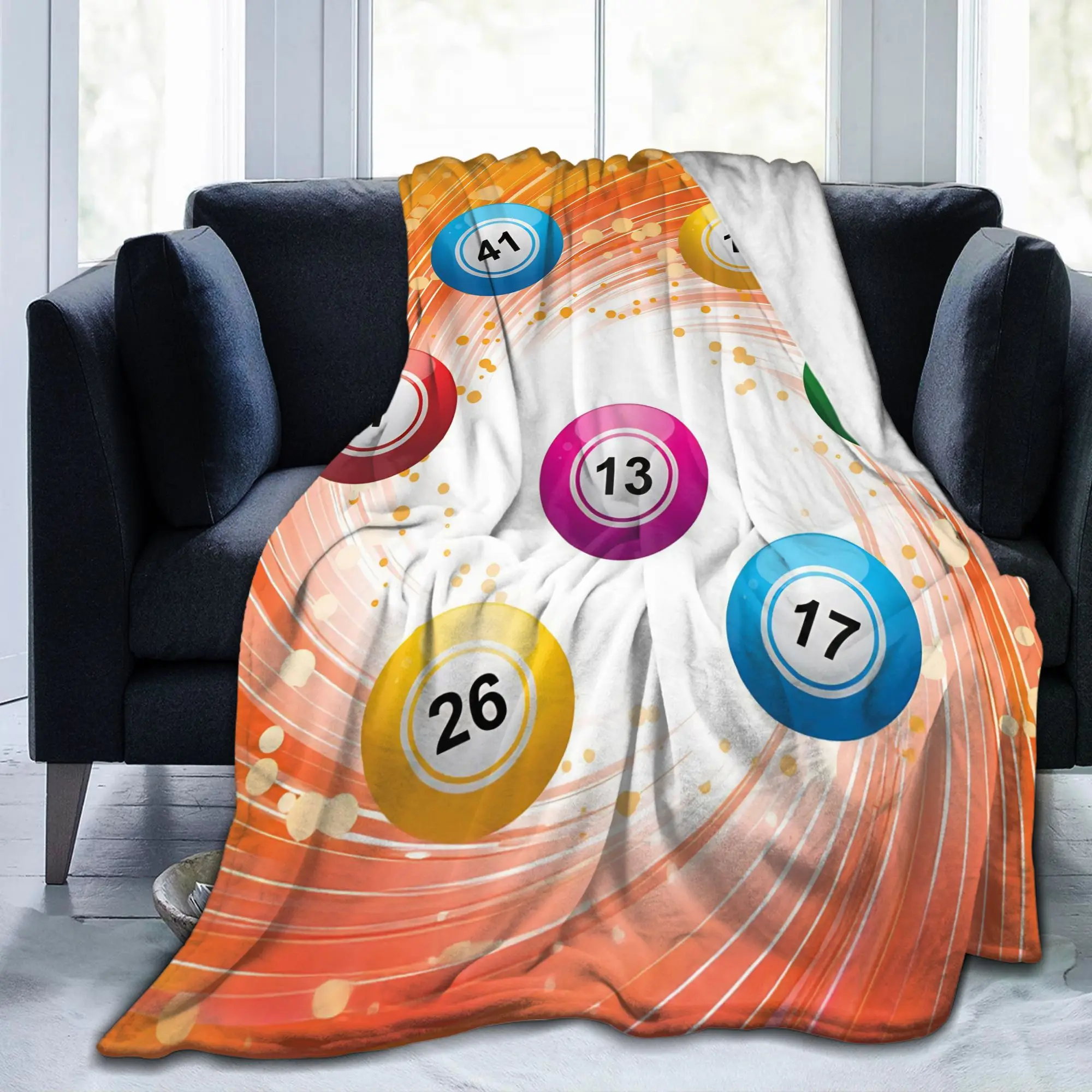Bingo Balls Paper Game Blankets  Flannel Warm Bedding Throw Blanket for Bedroom Winter Restaurant Lightweight