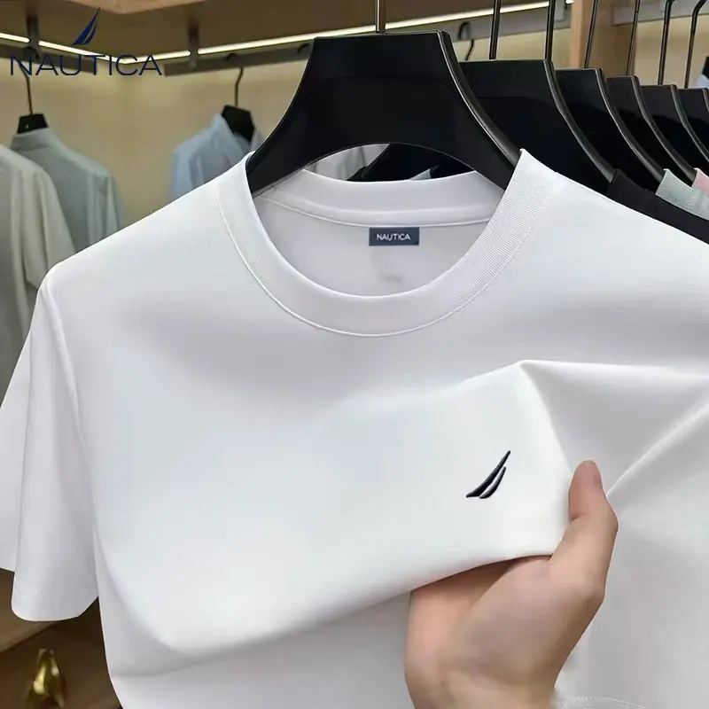 Nautica Cotton Embroidered Logo T-Shirt - Japanese-Style Casual Loose-Fitting High-Quality Men's and Women's tops Short Sleeves