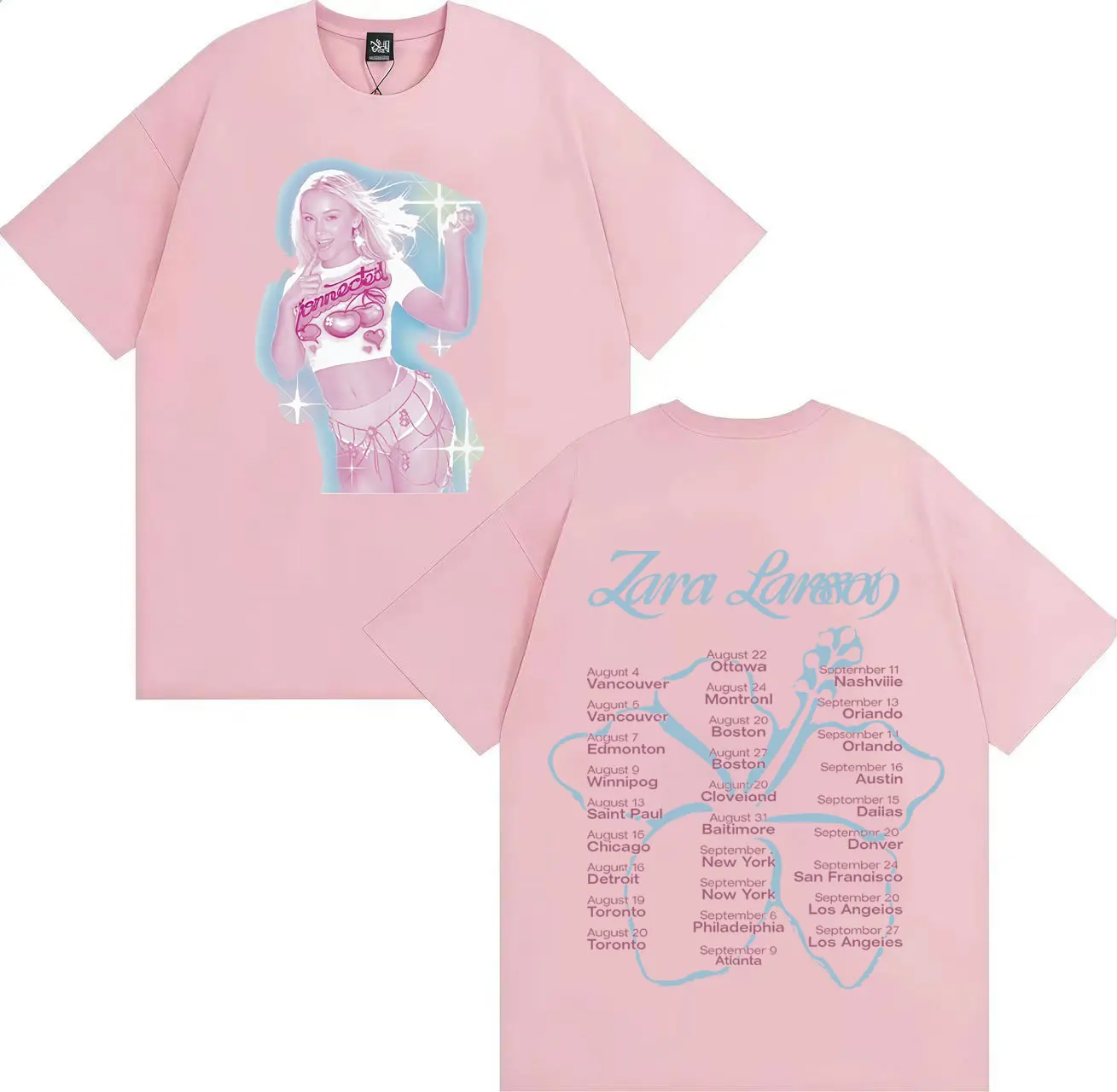 نمط جديد المغني Zara Larsson-Sparkle Date تي شيرت 2025 الصيف المتضخم تي شيرت كم النساء الرجال عادية الجولة الرقبة الموسيقى المحملة #6